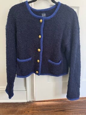 GAP Navy Bouclé Jacket with Royal Blue Trim and Gold Buttons